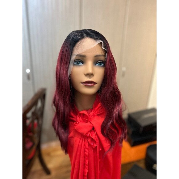 Burgundy wavy lace front wig 18” in length tpart main image 4